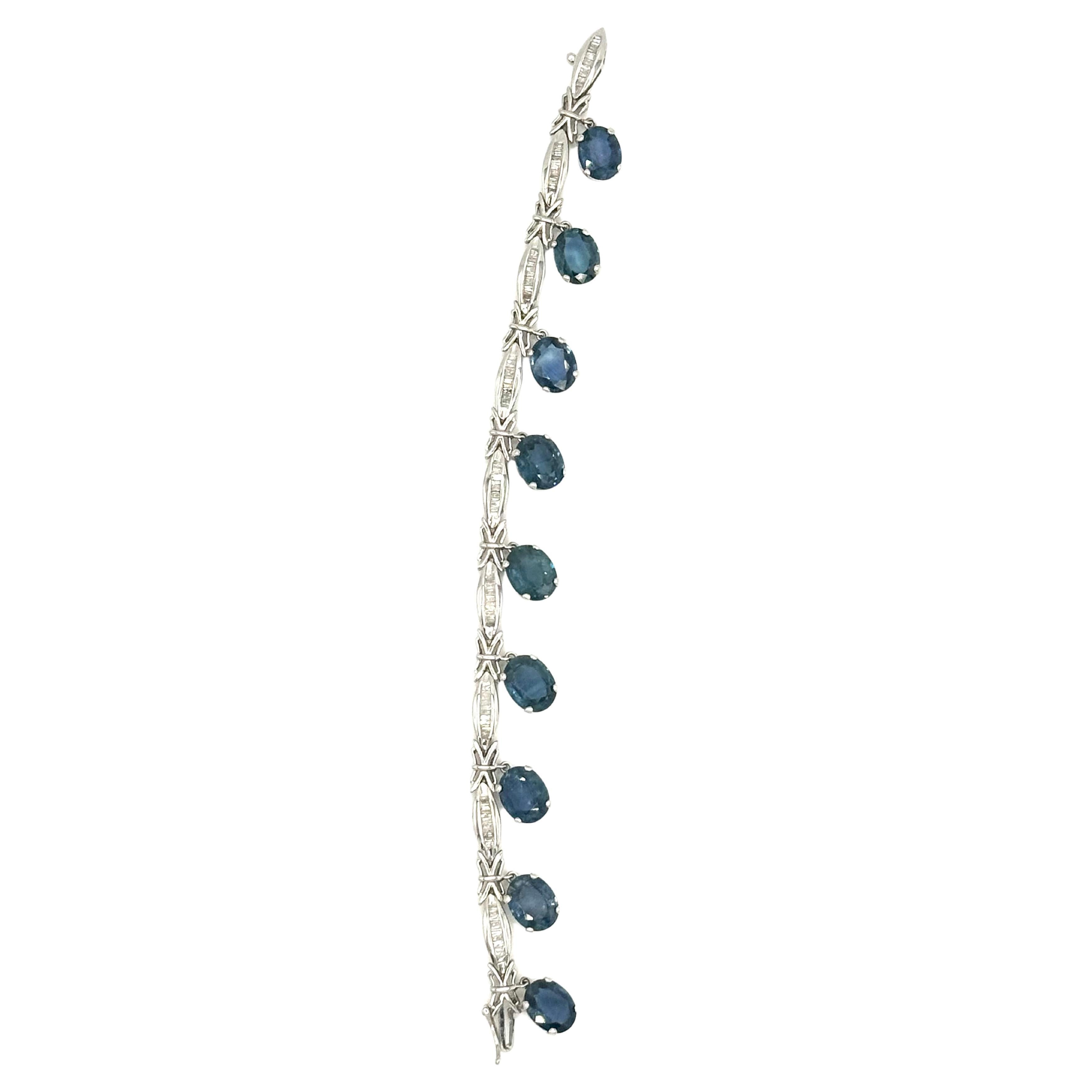 14K White Gold Oval Sapphire and Diamond Bracelet
