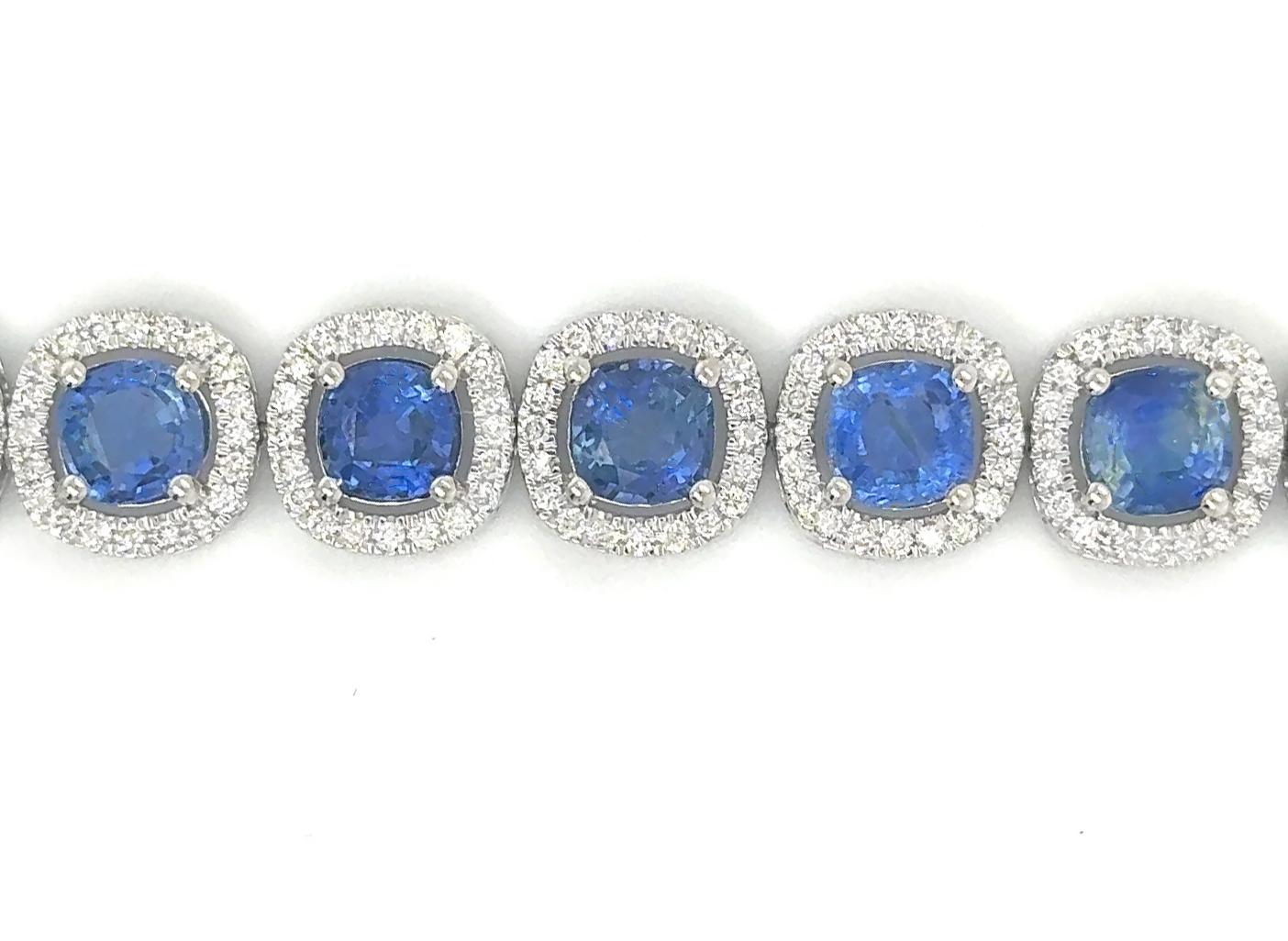 Contemporary Sapphire Bracelet With Diamonds 17.36 Carats 14K White Gold For Sale