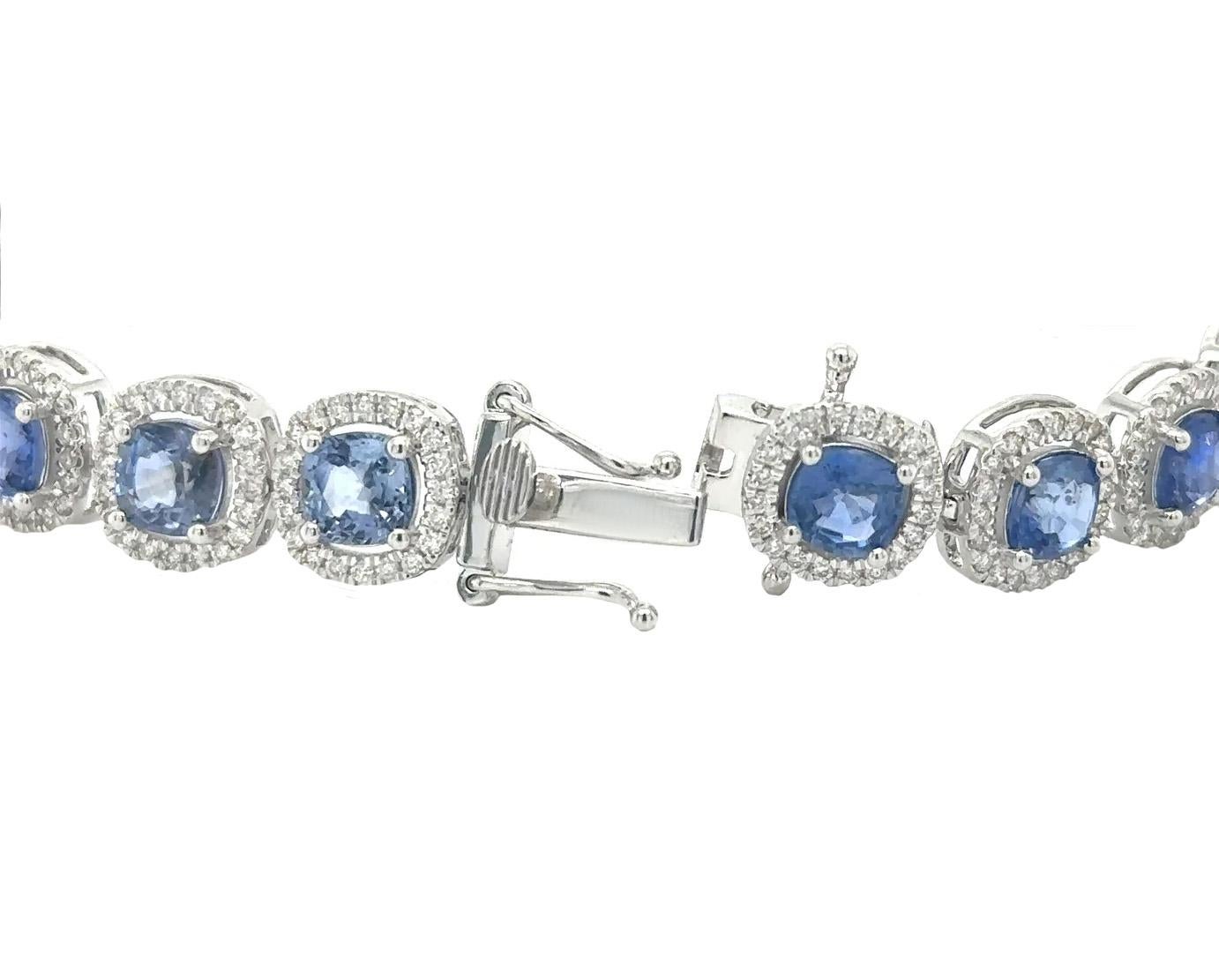 Mixed Cut Sapphire Bracelet With Diamonds 17.36 Carats 14K White Gold For Sale