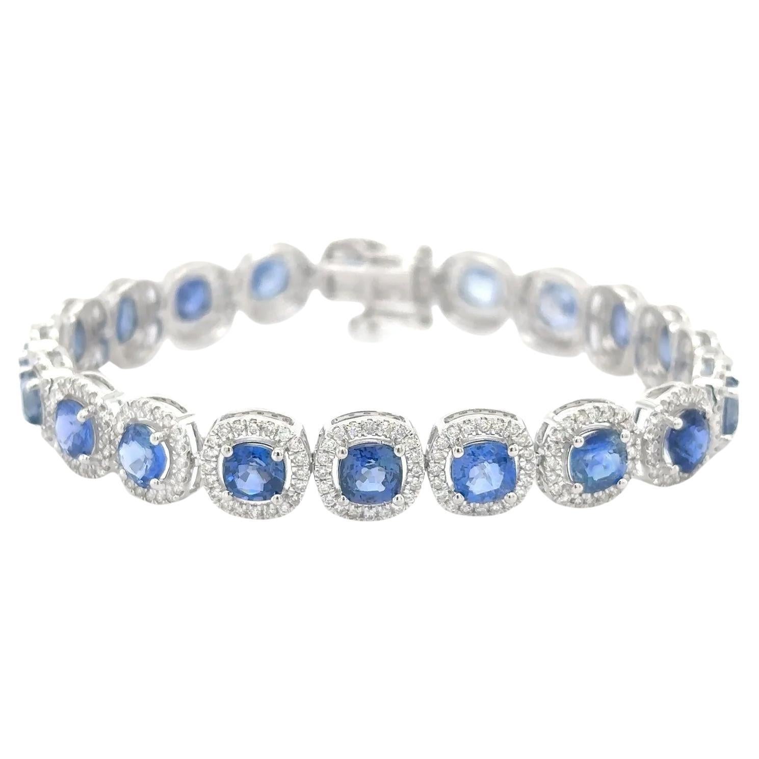 Sapphire Bracelet With Diamonds 17.36 Carats 14K White Gold