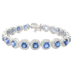 Sapphire Bracelet With Diamonds 17.36 Carats 14K White Gold