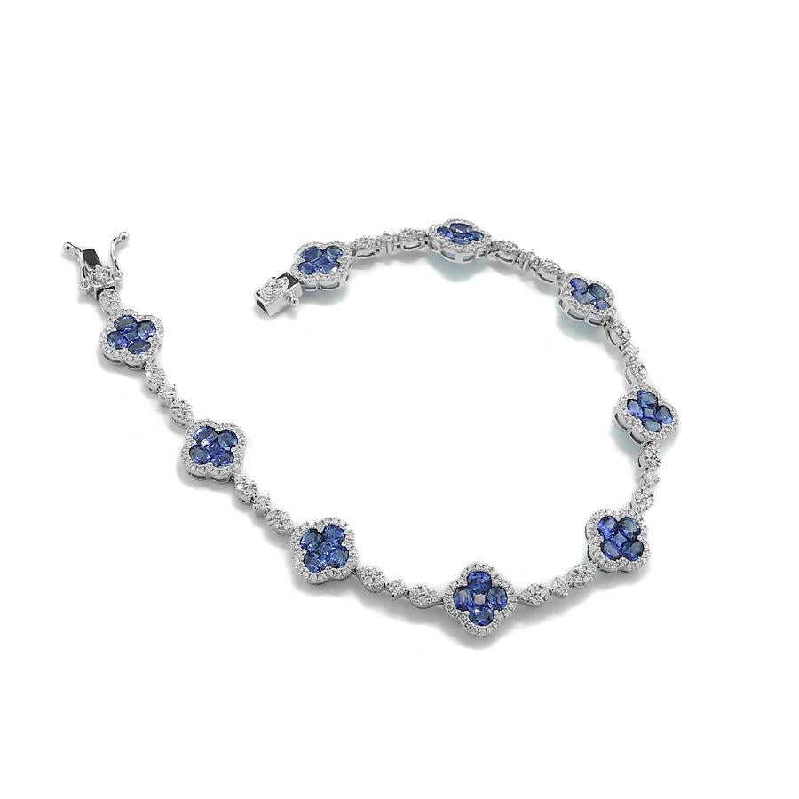 Contemporain Bracelet de saphirs avec saphirs bleu royal et diamants en or blanc 750 en vente