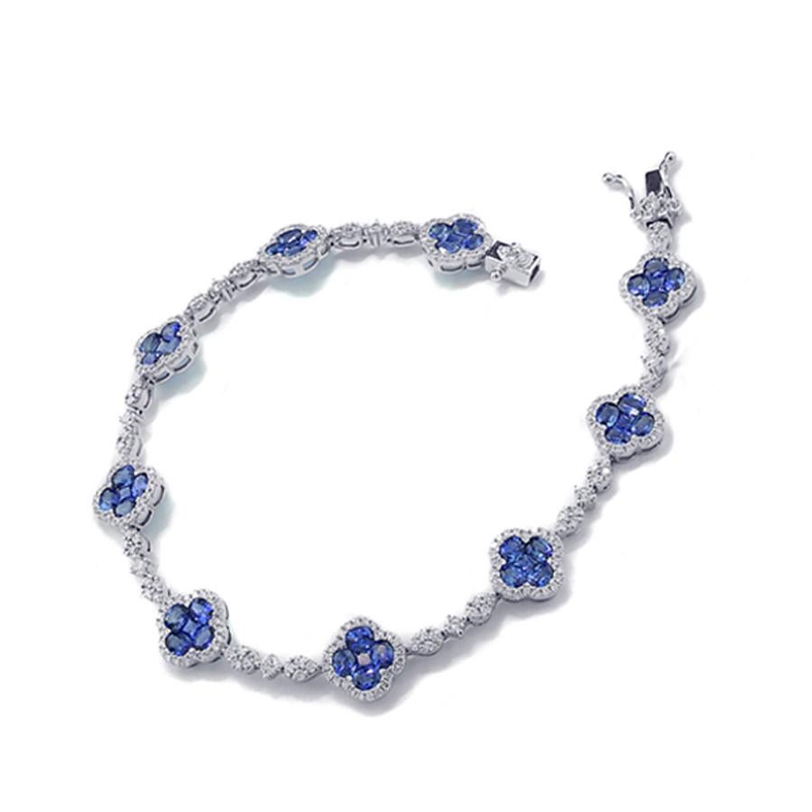Taille ovale Bracelet de saphirs avec saphirs bleu royal et diamants en or blanc 750 en vente