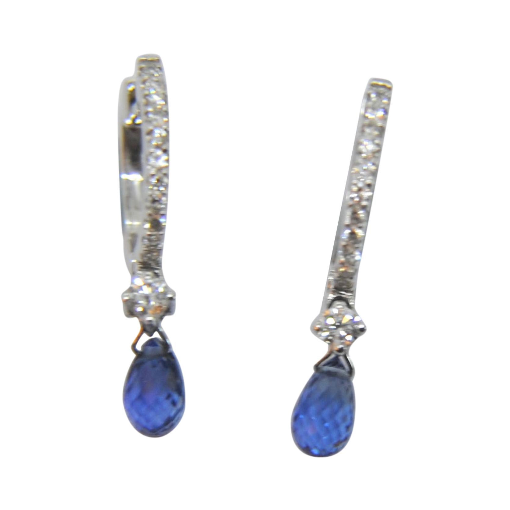 Sapphire Briolee Pendant in 18 Karat White Gold Small Hoop Earrings