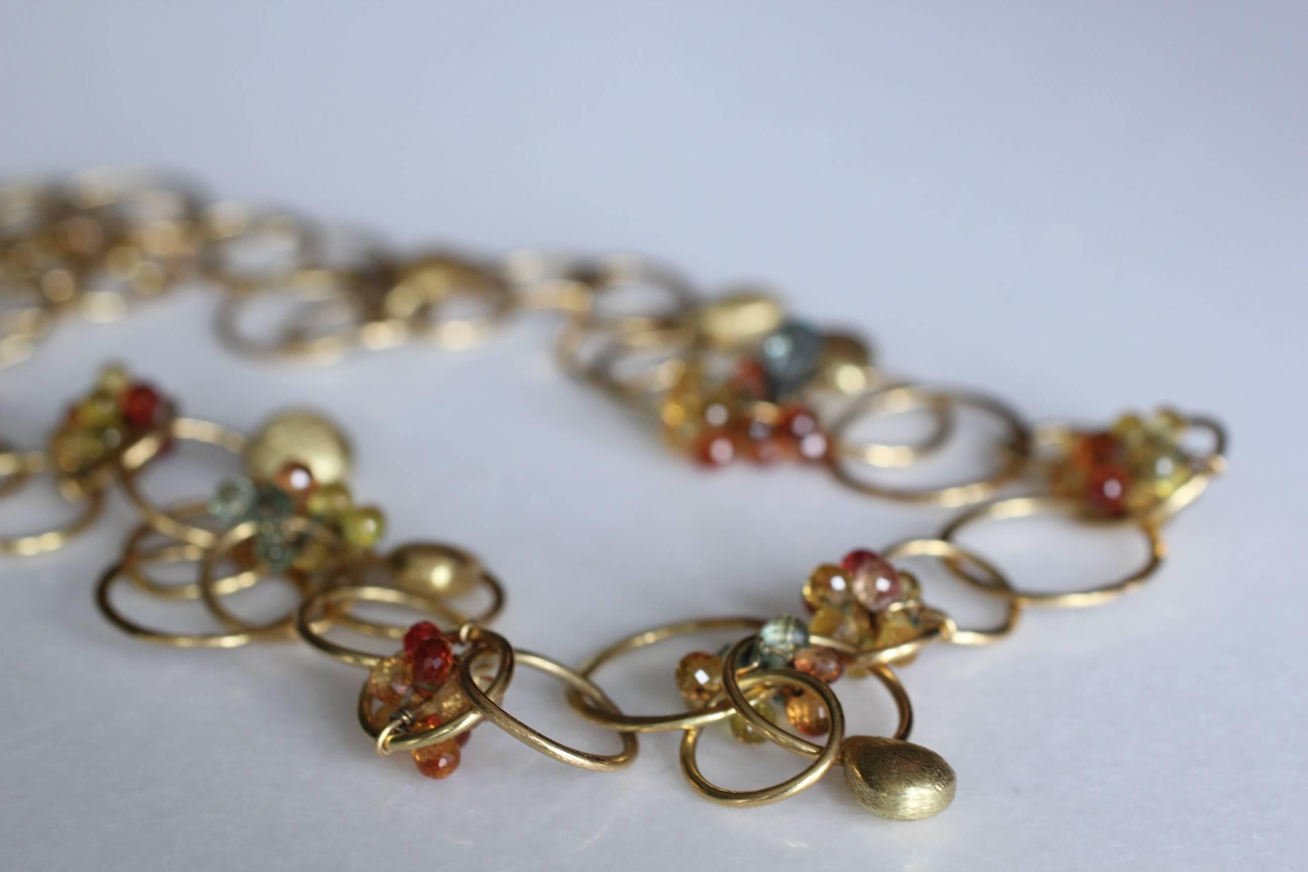 Sapphire Briolettes 18 Karat Solid Gold Link Chain Necklace Choker Modern Design For Sale 5