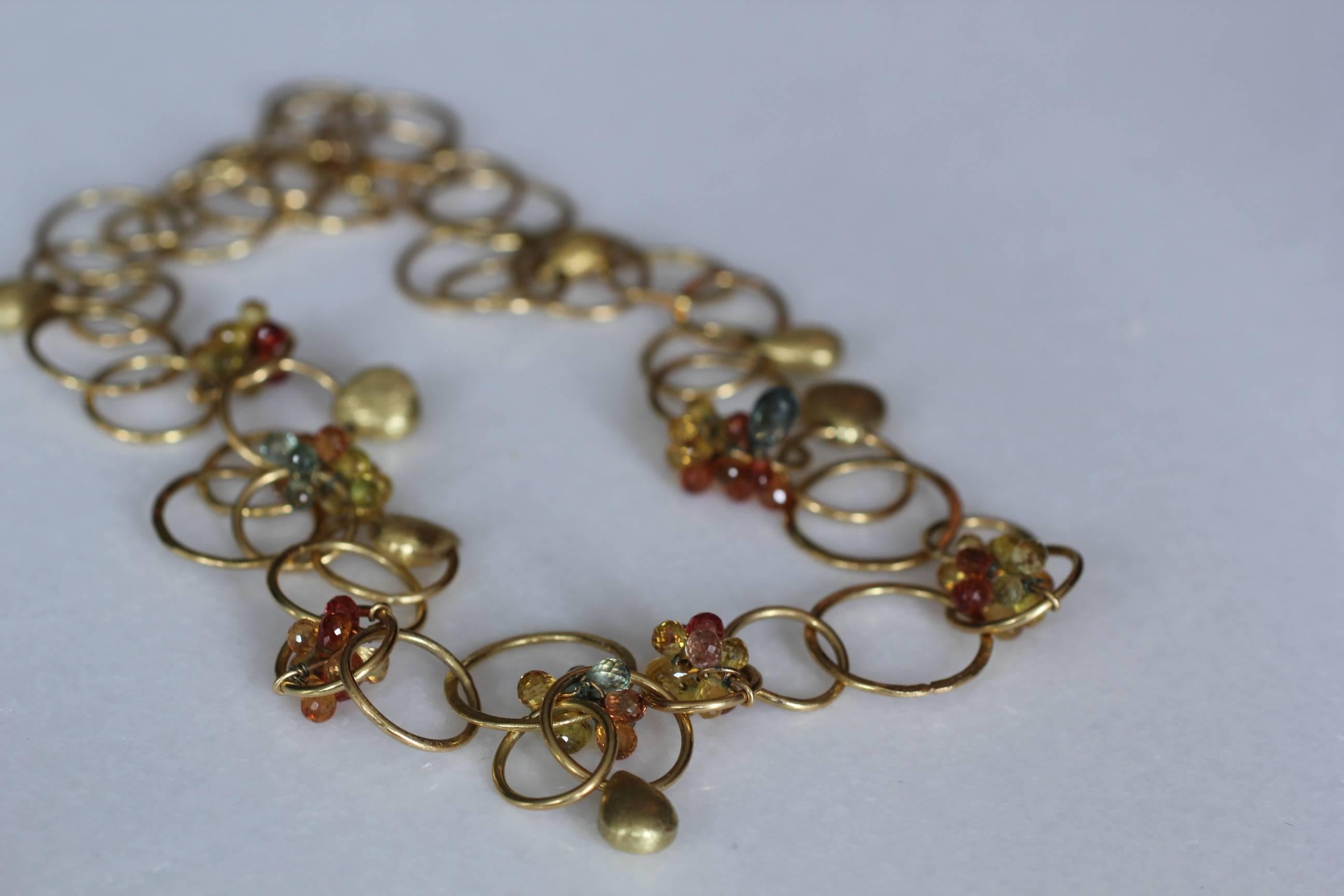 Sapphire Briolettes 18 Karat Solid Gold Link Chain Necklace Choker Modern Design For Sale 7