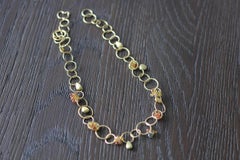 Sapphire Briolettes 18 Karat Solid Gold Link Chain Necklace Choker Modern Design