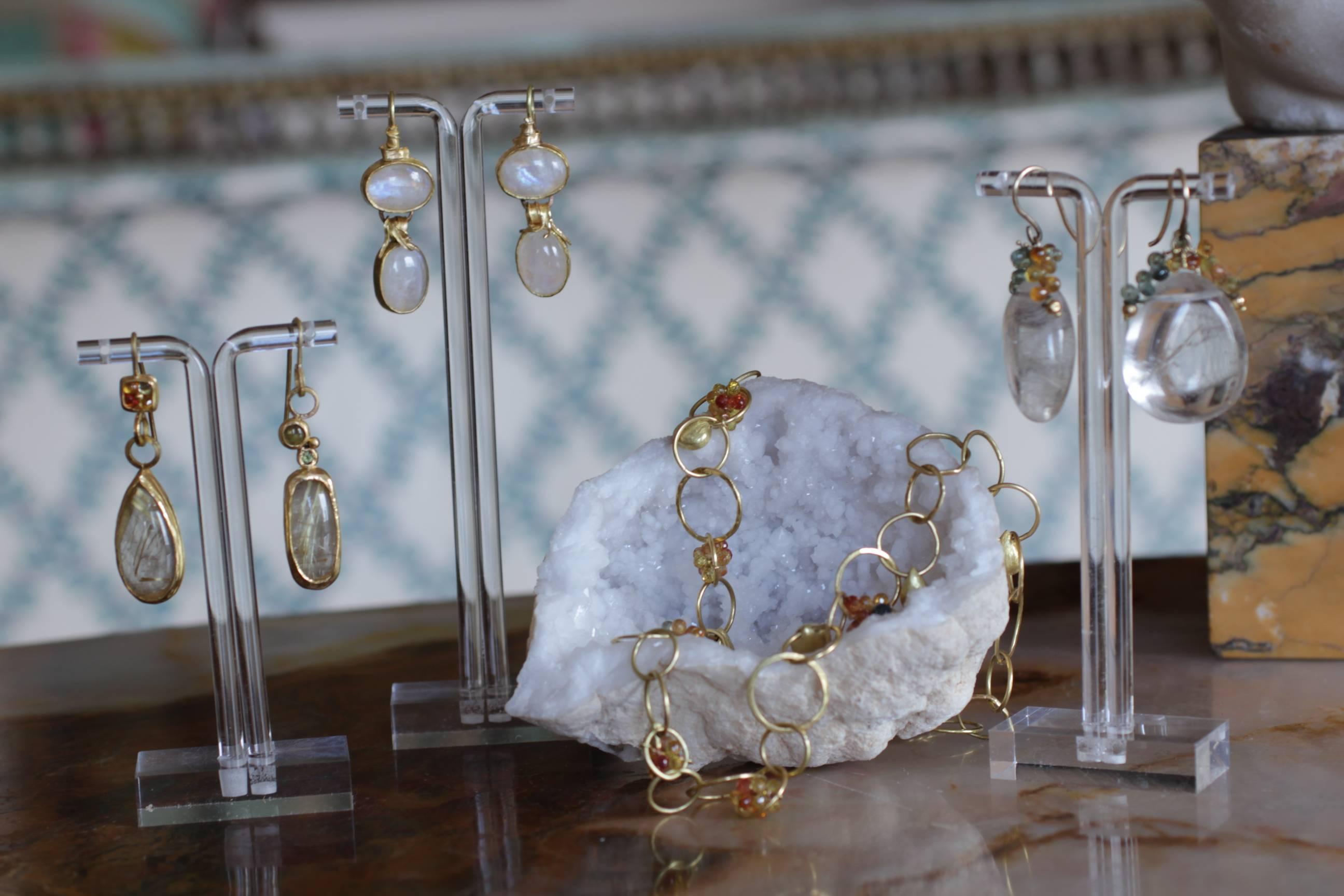 Sapphire Briolettes 18 Karat Solid Gold Link Chain Necklace Choker Modern Design For Sale 15