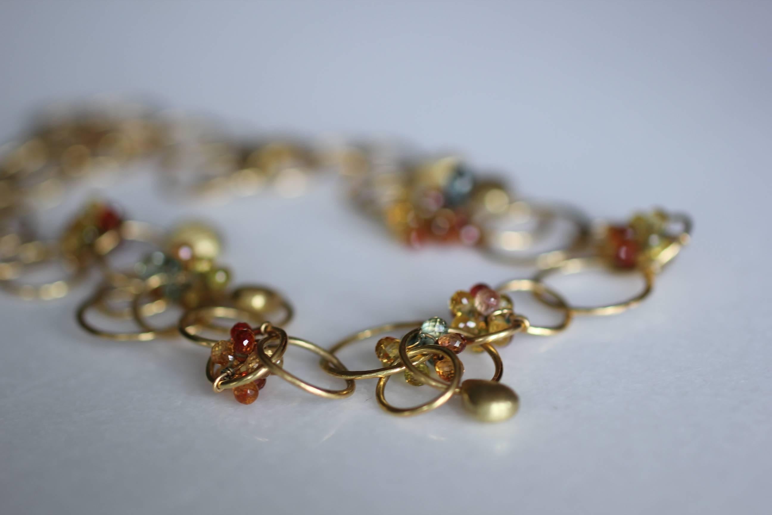 Sapphire Briolettes 18 Karat Solid Gold Link Chain Necklace Choker Modern Design For Sale 4