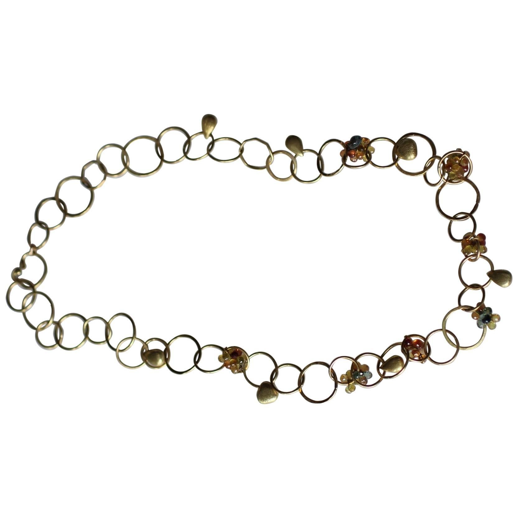 Sapphire Briolettes 18 Karat Solid Gold Link Chain Necklace Choker Modern Design