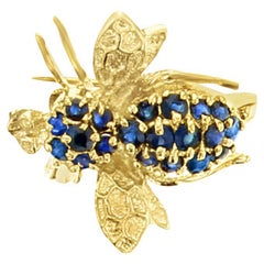 Sapphire Bumble Bee Brooch 14k Yellow Gold