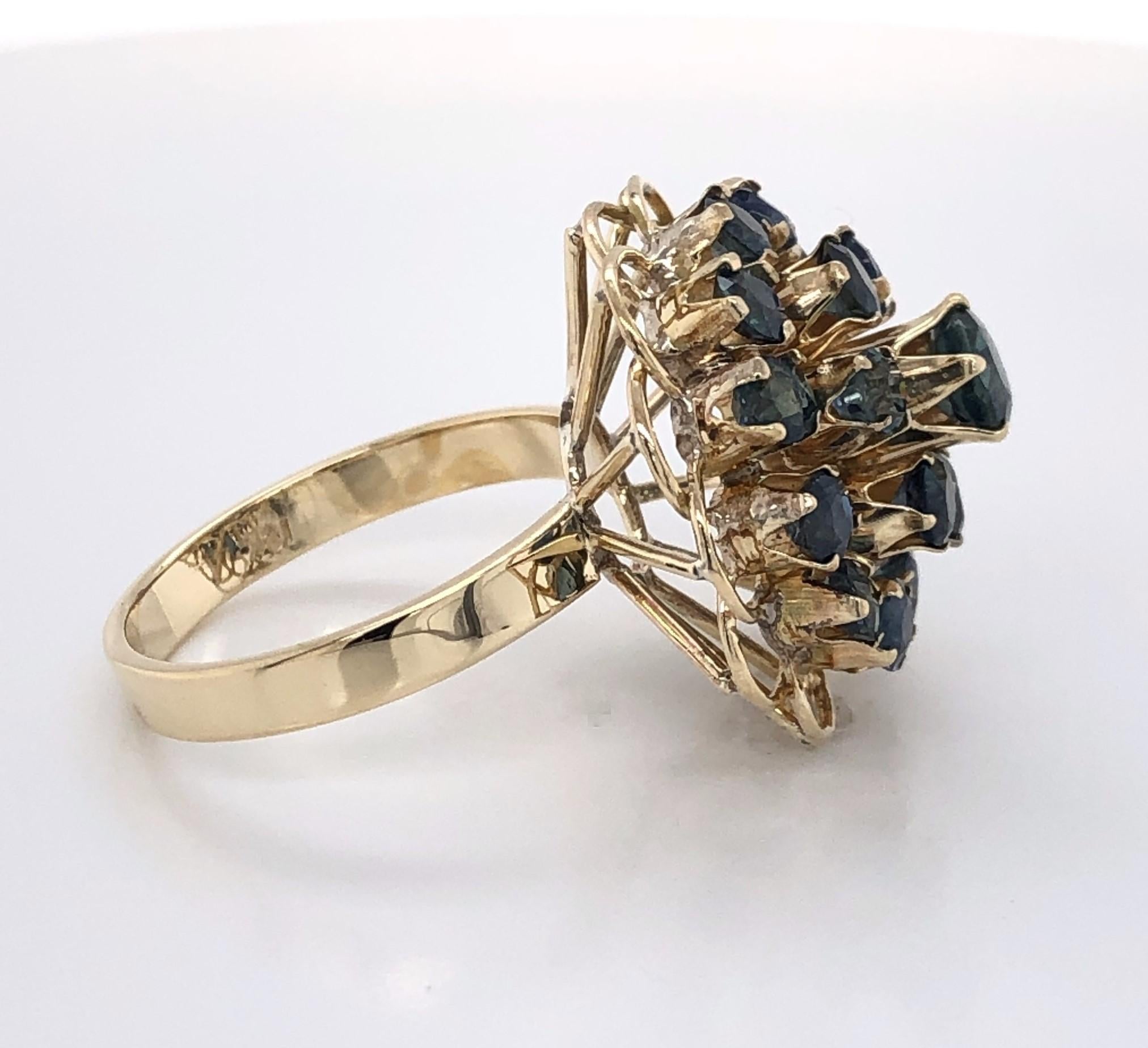 Sapphire Burst Yellow Gold Cluster Cocktail Ring 1
