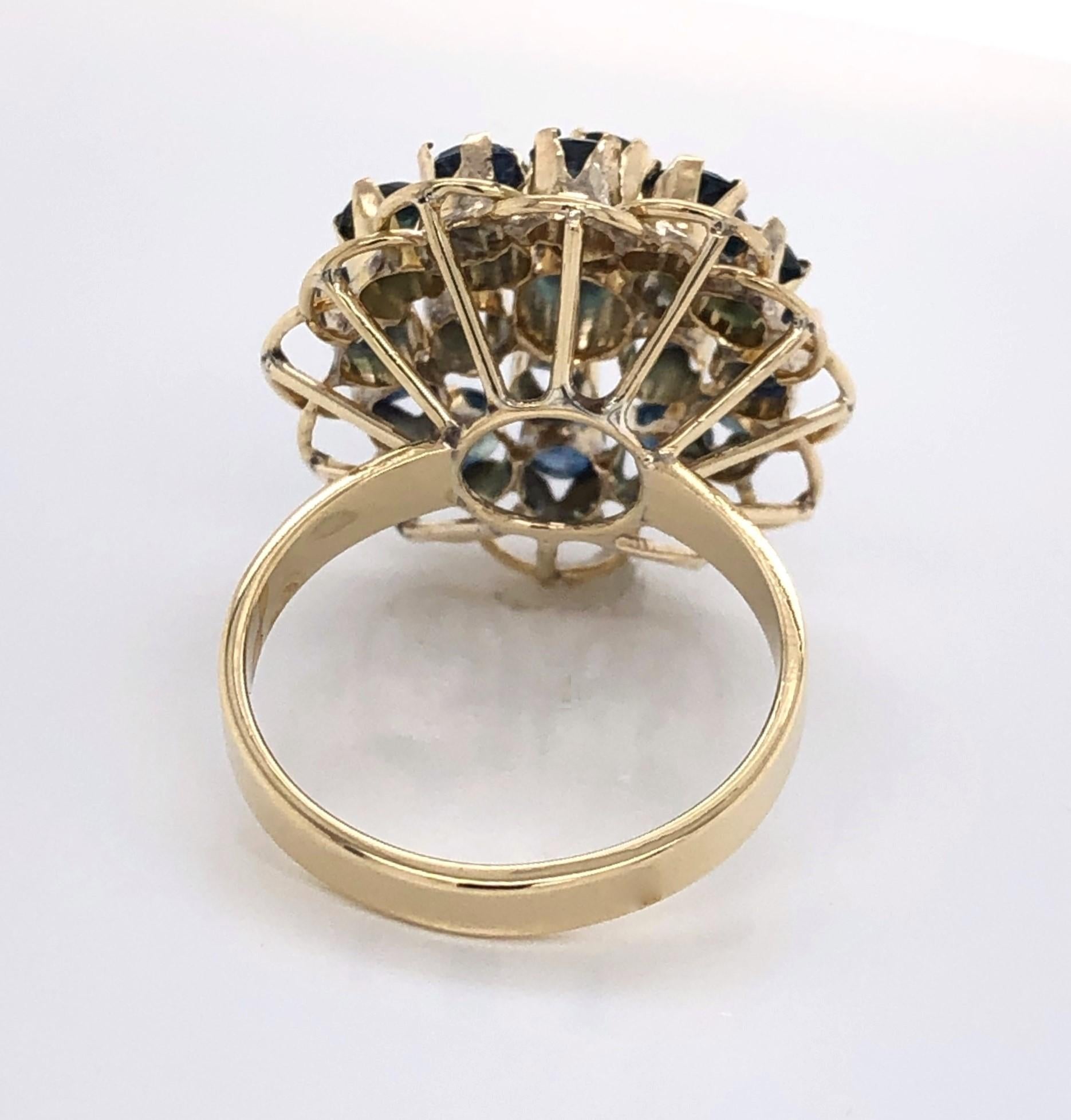 Sapphire Burst Yellow Gold Cluster Cocktail Ring 2