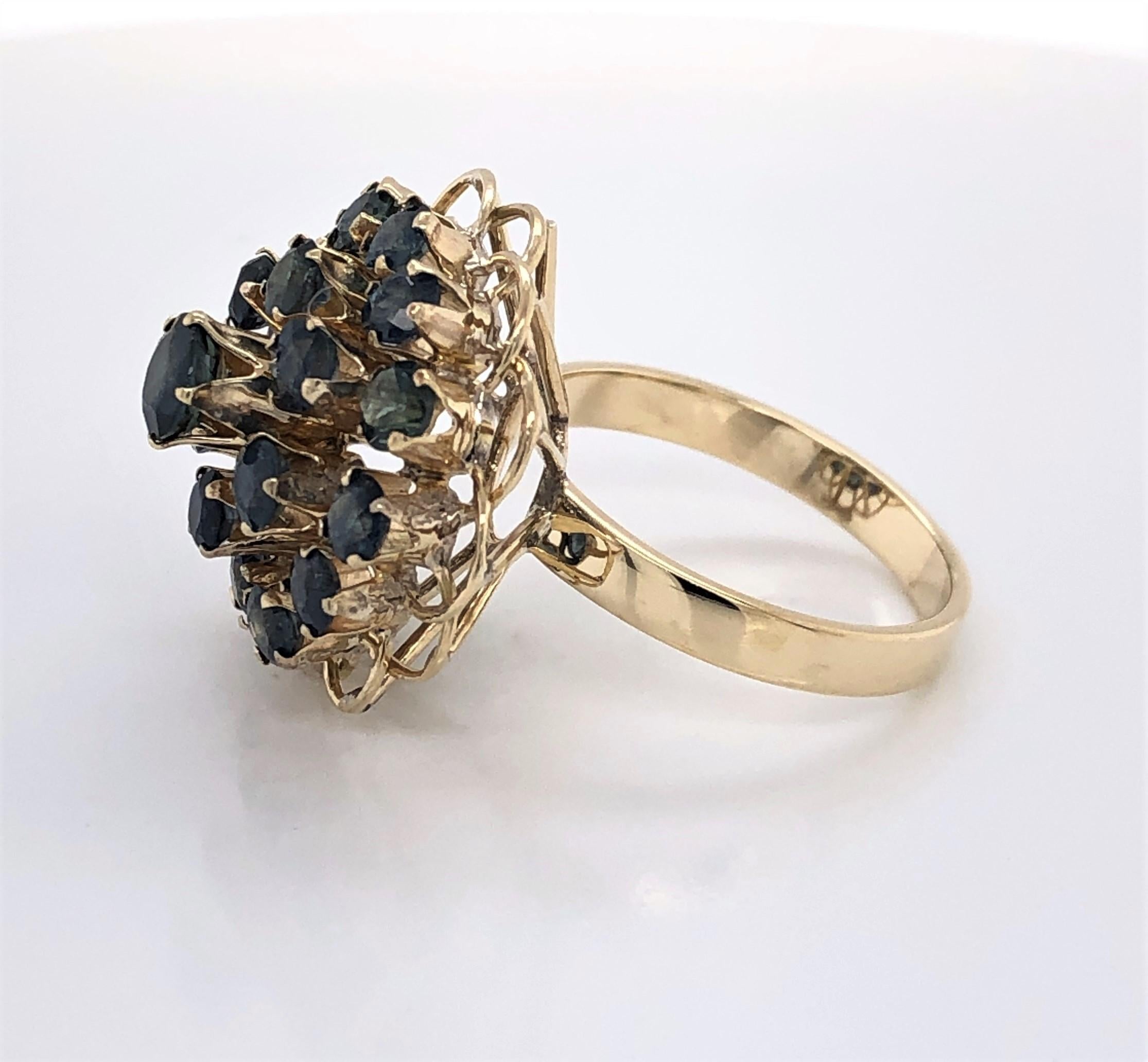 Sapphire Burst Yellow Gold Cluster Cocktail Ring 3