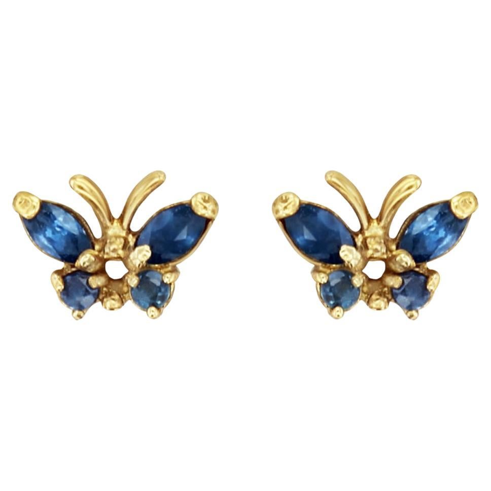 Sapphire Butterfly Shaped Studs 14k Yellow Gold For Sale