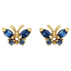 Sapphire Butterfly Shaped Studs 14k Yellow Gold