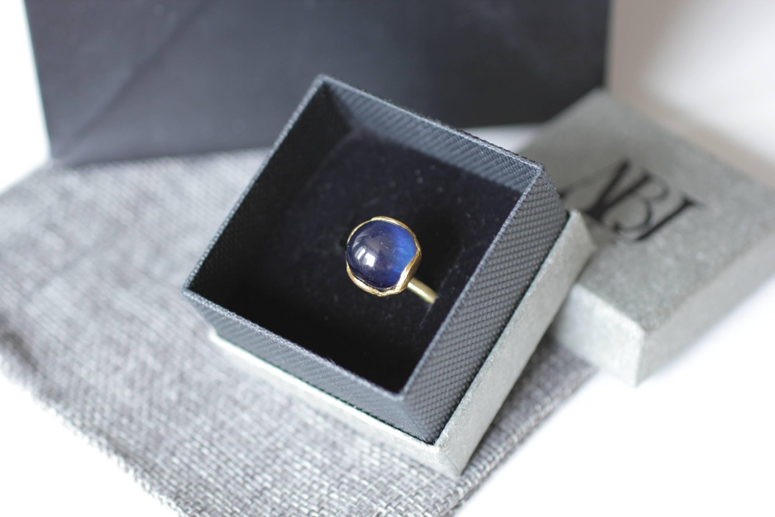  Sapphire Cab Blue Black Diamonds 21K-18K Gold Cocktail Dome Handmade Ring 14