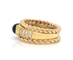 Sapphire Cabochon and Diamond Ring in 18K Yellow Gold