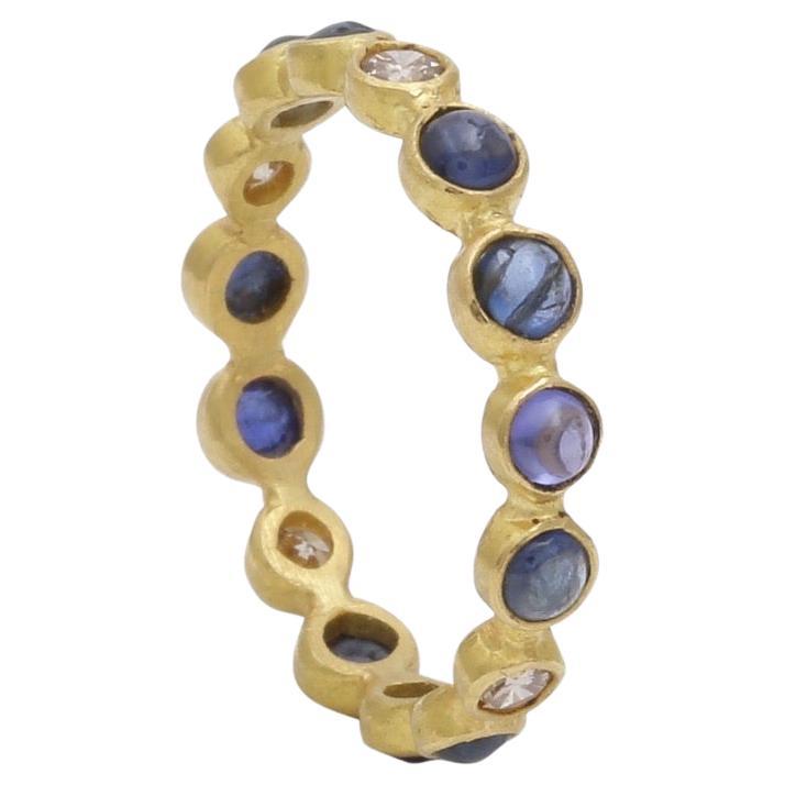 Sapphire Cabochon and Diamond Stackable Band in 22k Gd For Sale