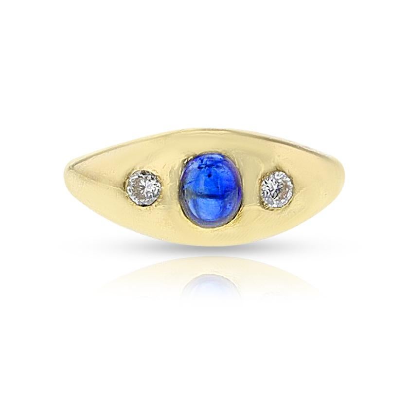 Sapphire Cabochon and Diamond Vintage Ring For Sale 2