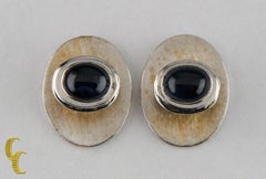 Sapphire Cabochon Cufflinks set in Silver-Colored Metal
