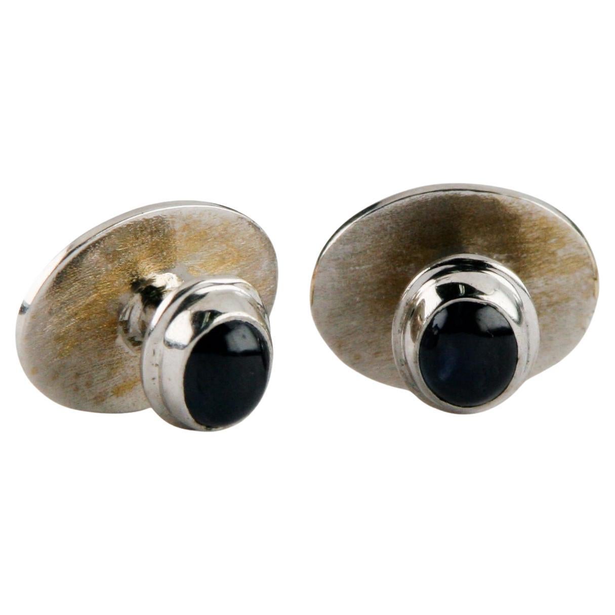 Boutons de manchette cabochon en métal argenté en vente