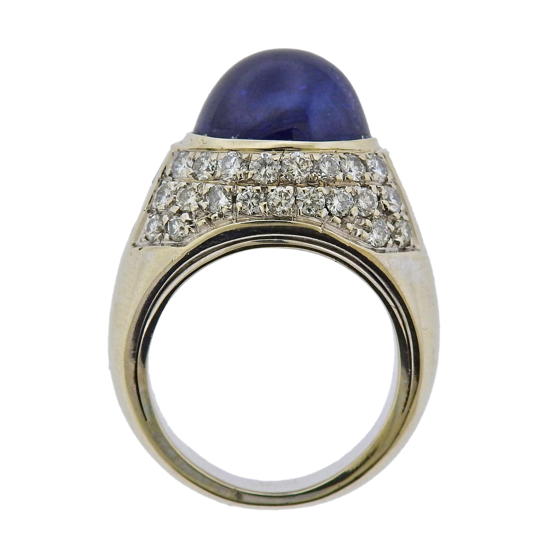 Sapphire Cabochon Diamond Gold Cocktail Ring In Excellent Condition For Sale In New York, NY