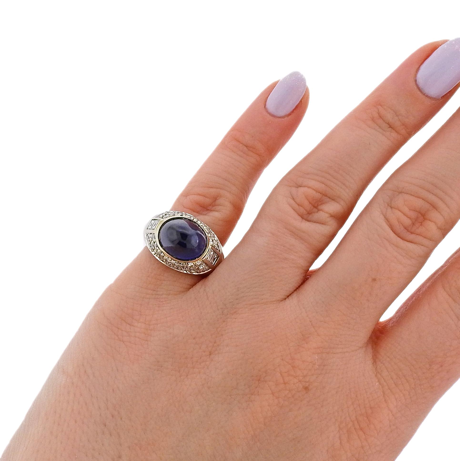 Women's Sapphire Cabochon Diamond Gold Cocktail Ring For Sale