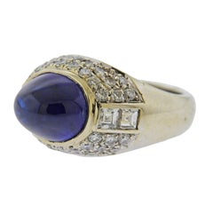 Vintage Sapphire Cabochon Diamond Gold Cocktail Ring