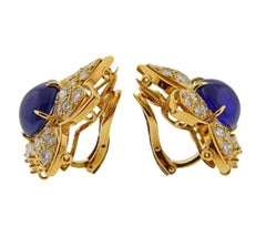 Sapphire Cabochon Diamond Gold Earrings
