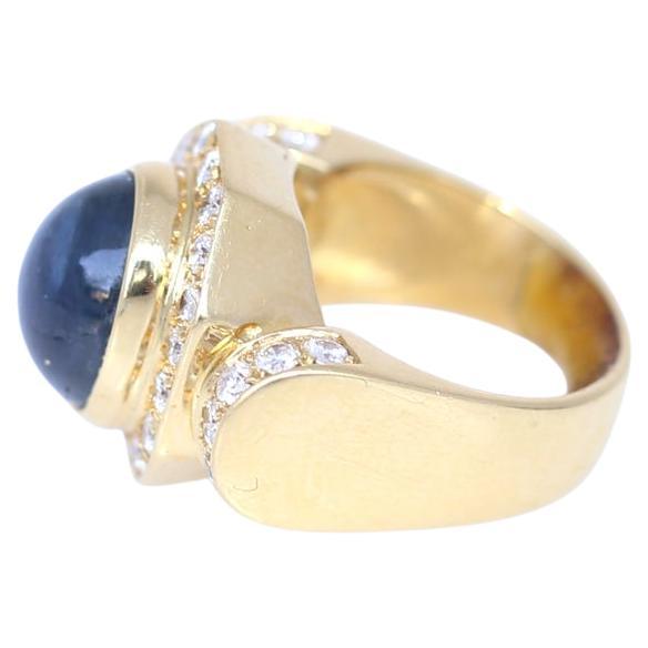 Sapphire Cabochon Diamonds 18K Yellow Gold Ring, 1970 1