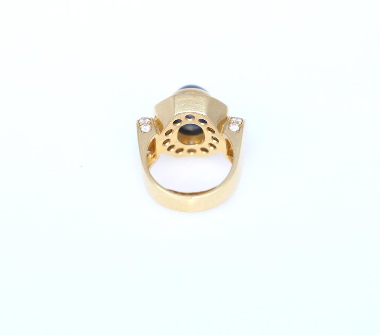 Sapphire Cabochon Diamonds 18K Yellow Gold Ring, 1970 For Sale 3