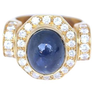 Sapphire Cabochon Diamonds 18K Yellow Gold Ring, 1970 3