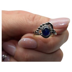 Sapphire Cabochon ring 18KT white gold Vintage engagement ring