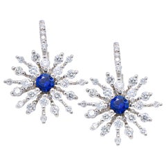 Sapphire Centered Diamond Starburst Earrings