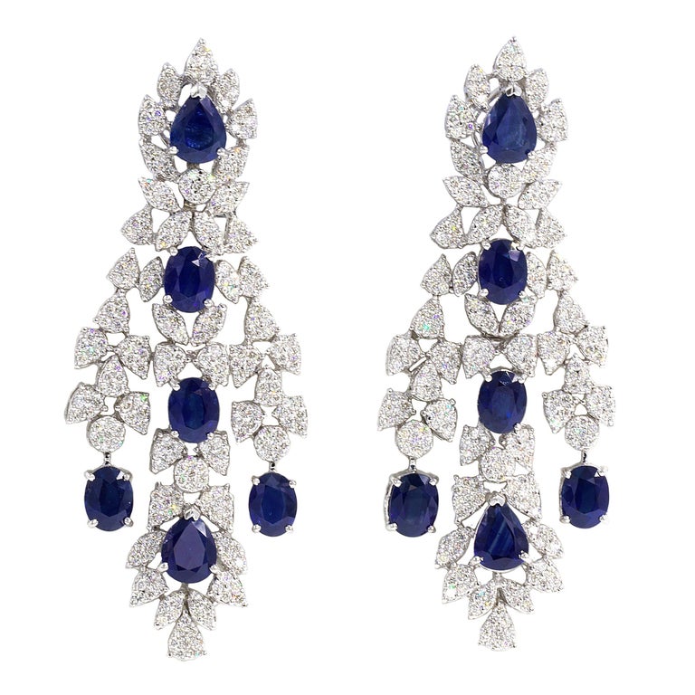 Sapphire Chandelier Diamond Earrings For Sale at 1stdibs