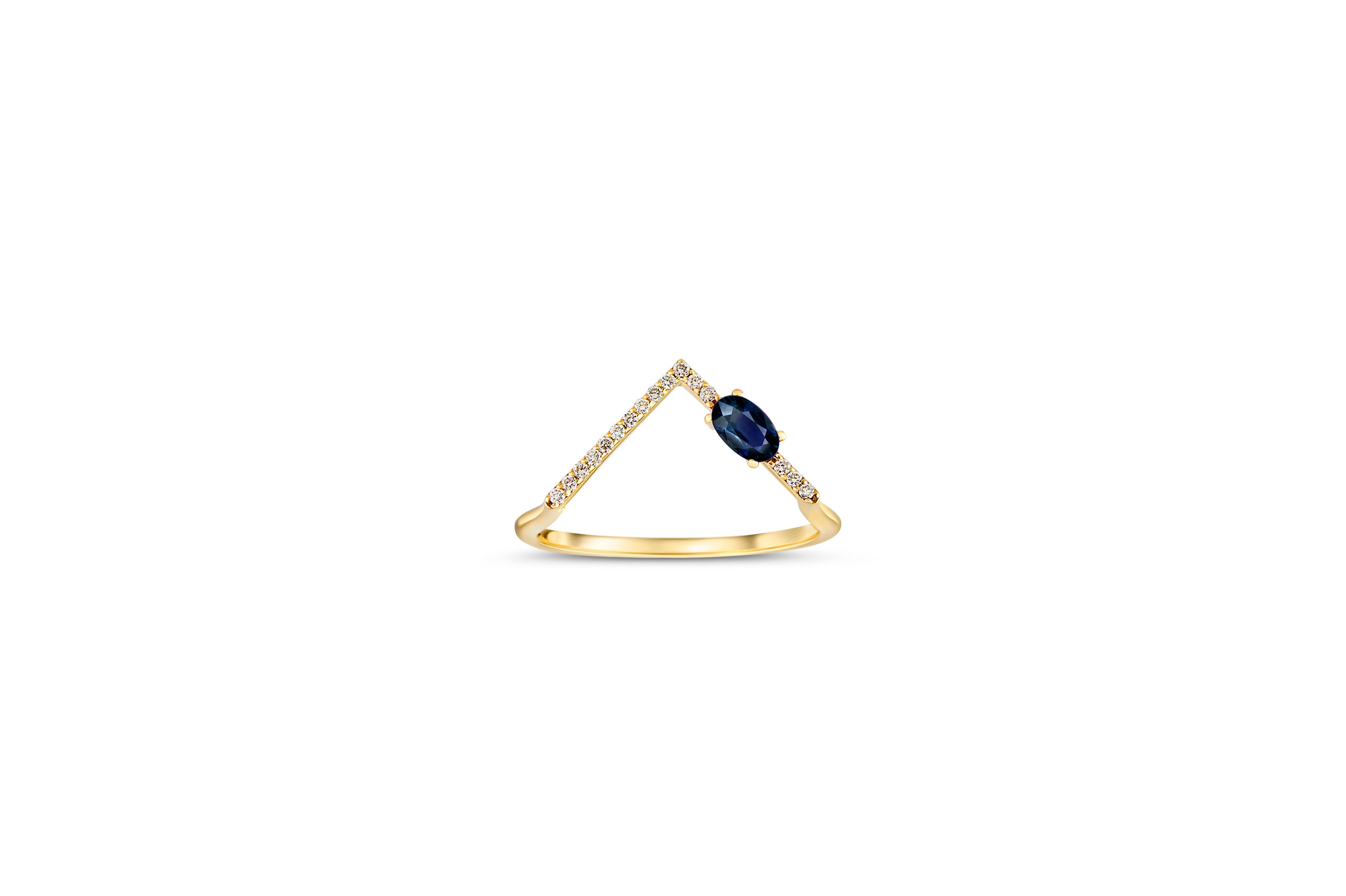 For Sale:  Sapphire chevron 14k gold ring. 3