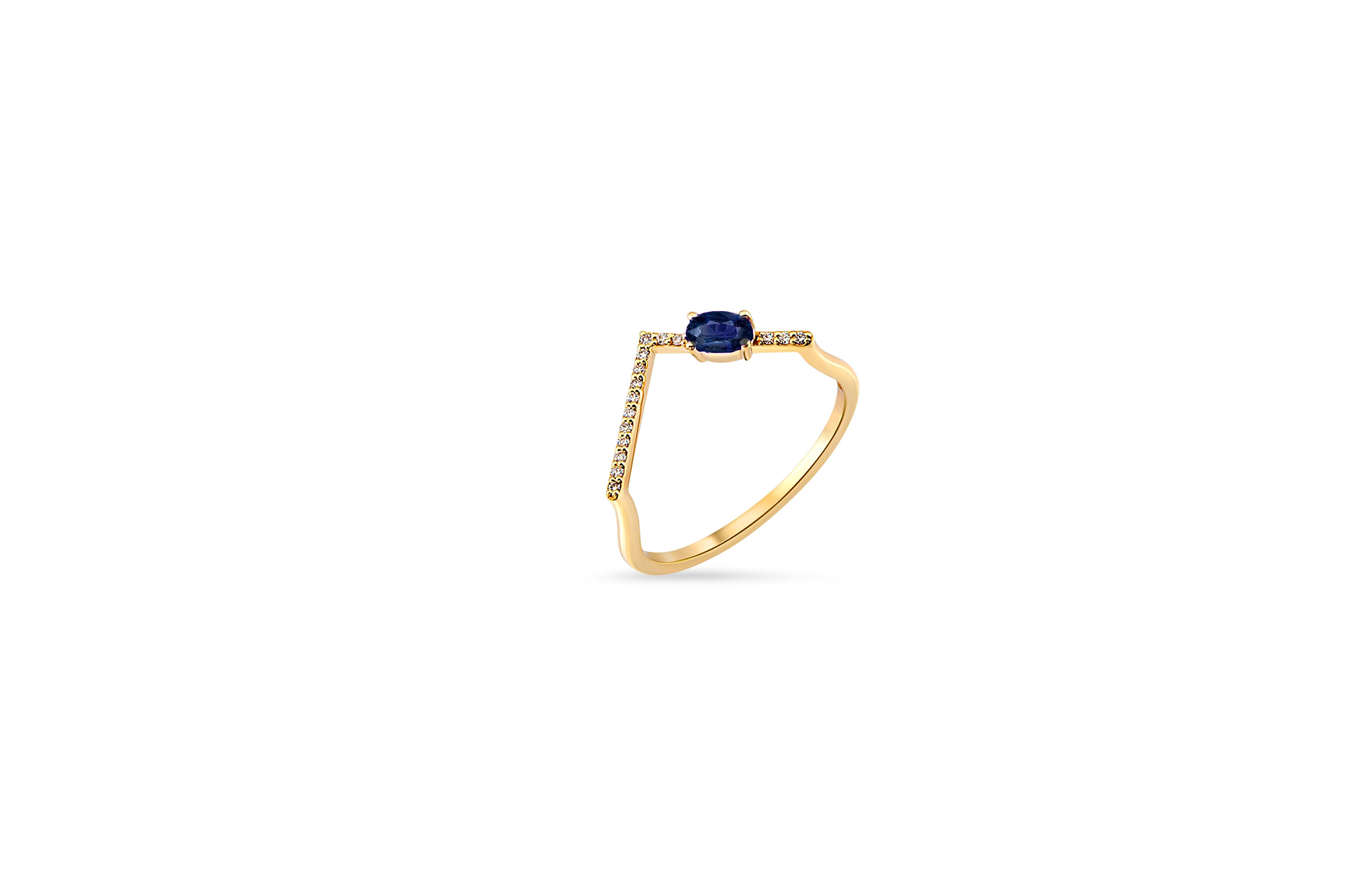 For Sale:  Sapphire chevron 14k gold ring. 4