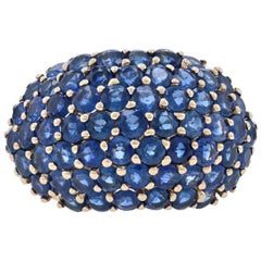 Sapphire Cluster Cocktail Ring, 14 Karat Gold Domed Round Brilliant 8.50 Carat