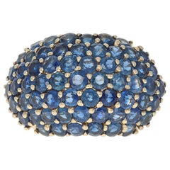 Sapphire Cluster Cocktail Ring, 14 Karat Gold Domed Round Brilliant 8.50 Carat