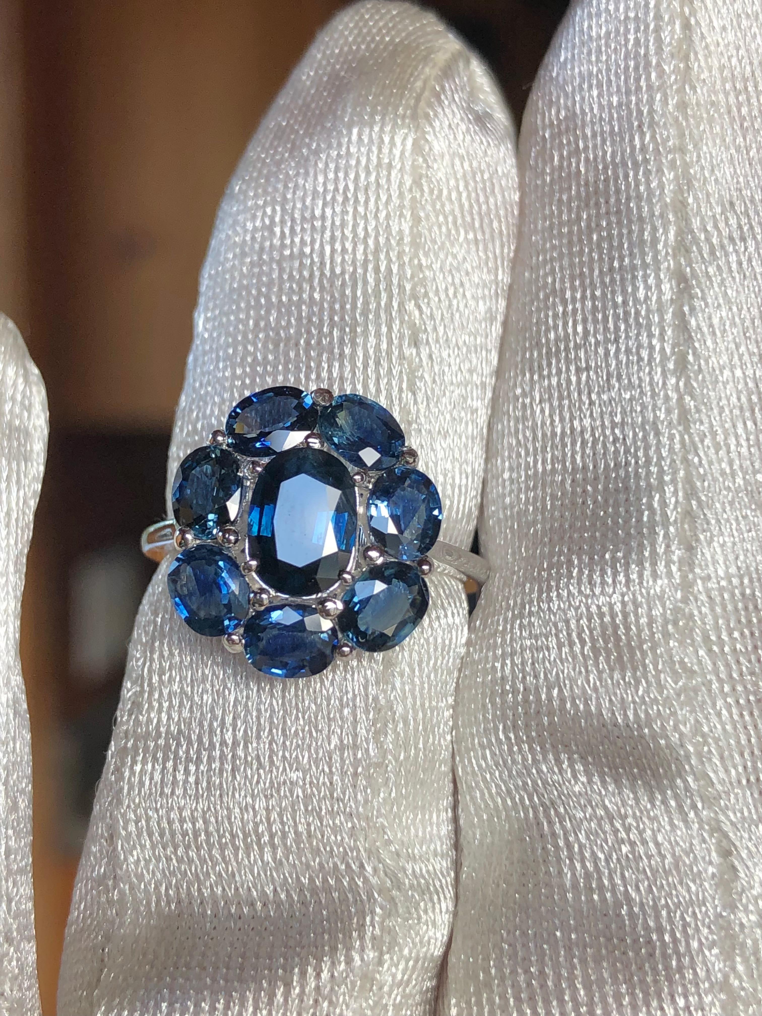 Sapphire Cocktail Full Circle Engagement Ring 18K White Gold For Sale 2