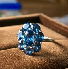 18K White Gold Emerald and Royal Blue Sapphire Engagement Ring