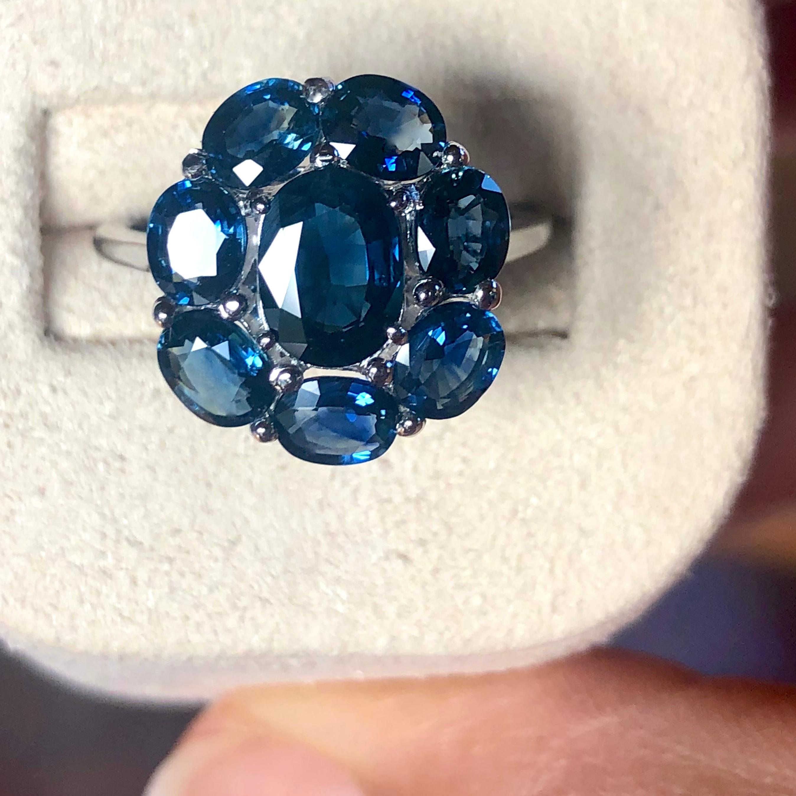 Sapphire Cocktail Full Circle Engagement Ring 18K White Gold For Sale 4