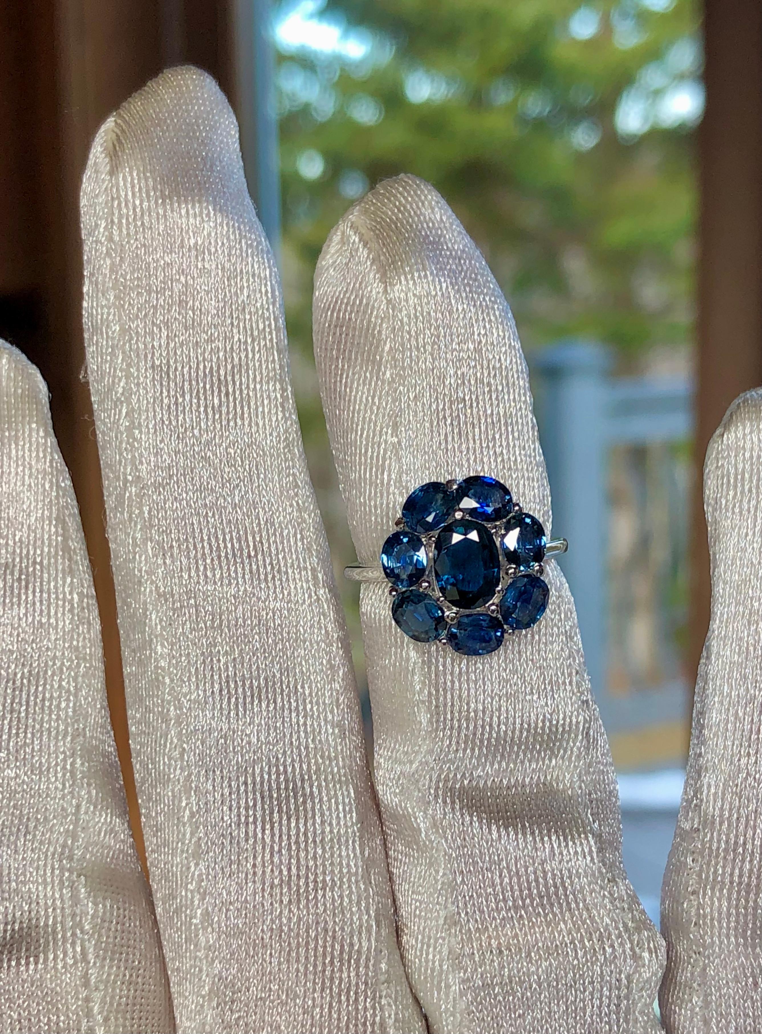 Oval Cut Sapphire Cocktail Full Circle Engagement Ring 18K White Gold For Sale