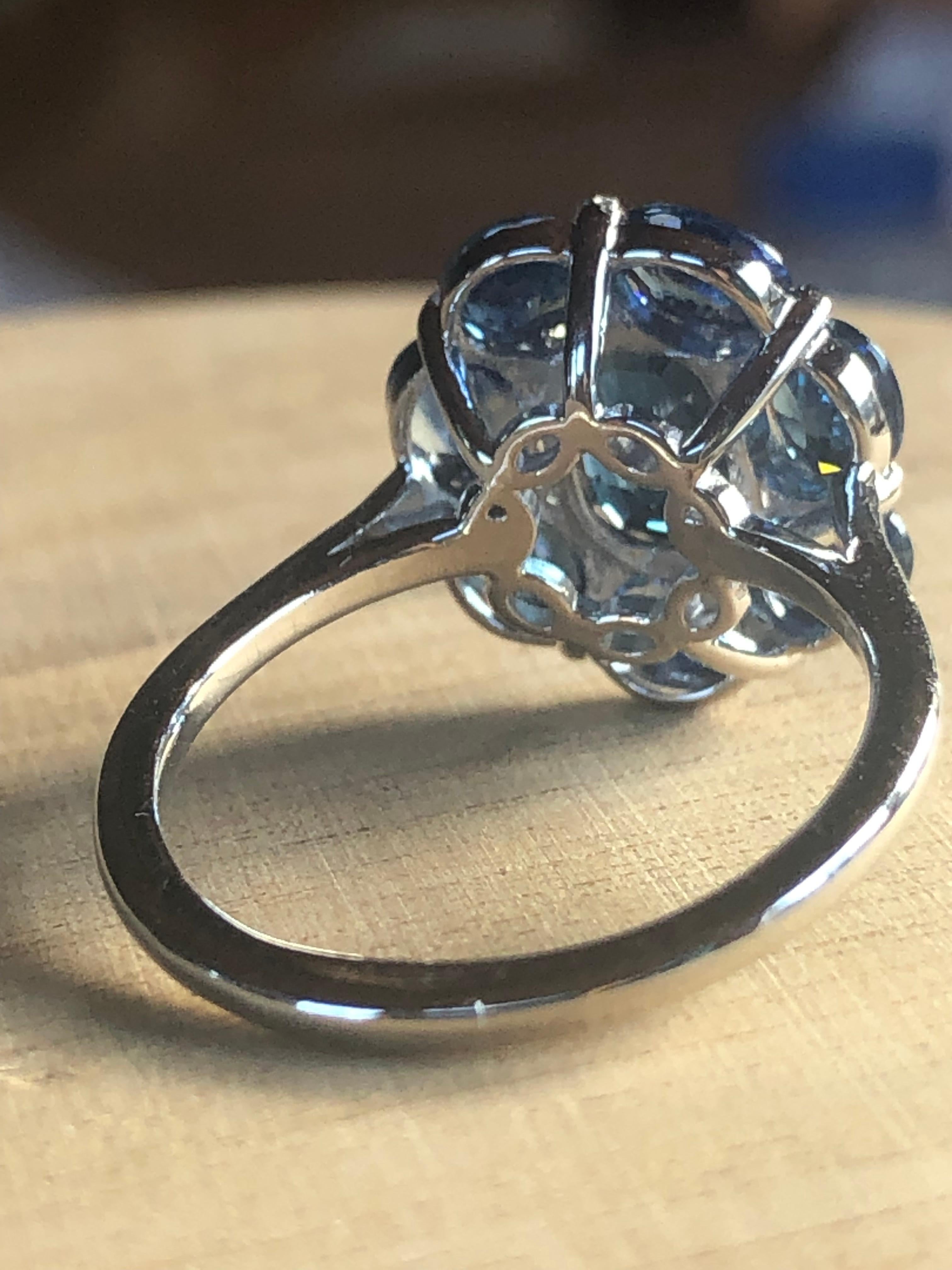 Sapphire Cocktail Full Circle Engagement Ring 18K White Gold For Sale 1