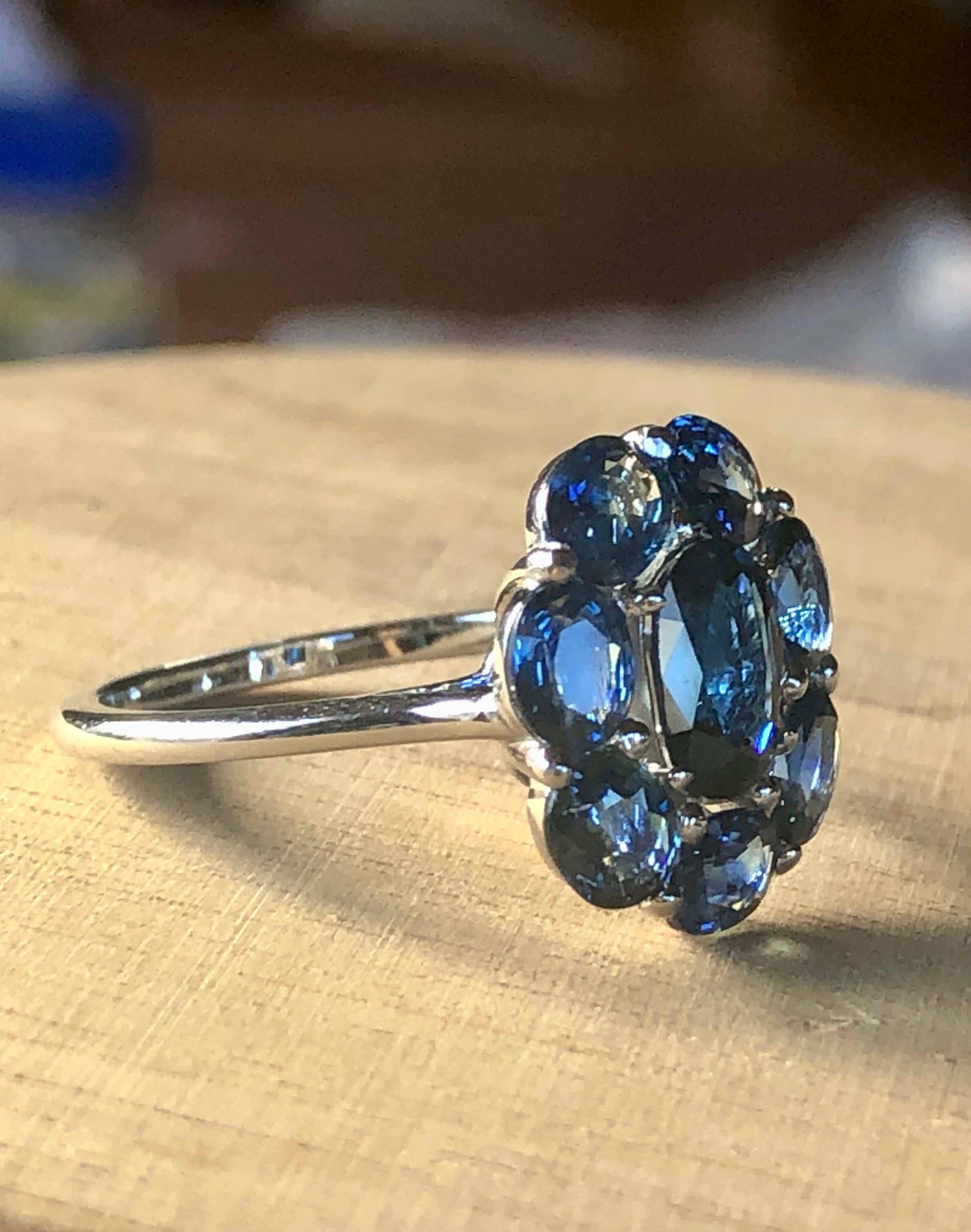 Art Deco Sapphire Cocktail Full Circle Engagement Ring 18K White Gold For Sale