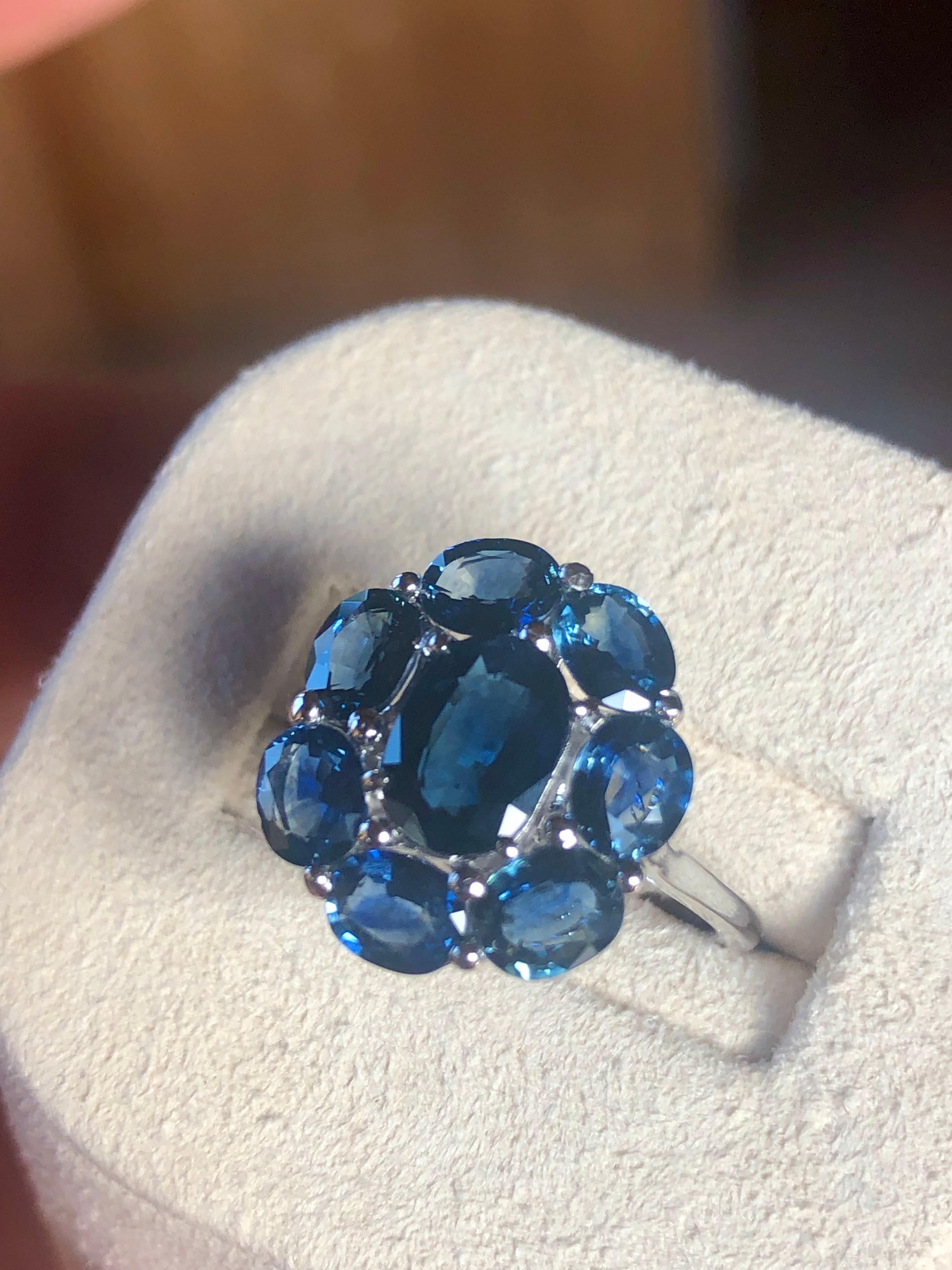 Sapphire Cocktail Full Circle Engagement Ring 18K White Gold For Sale 6