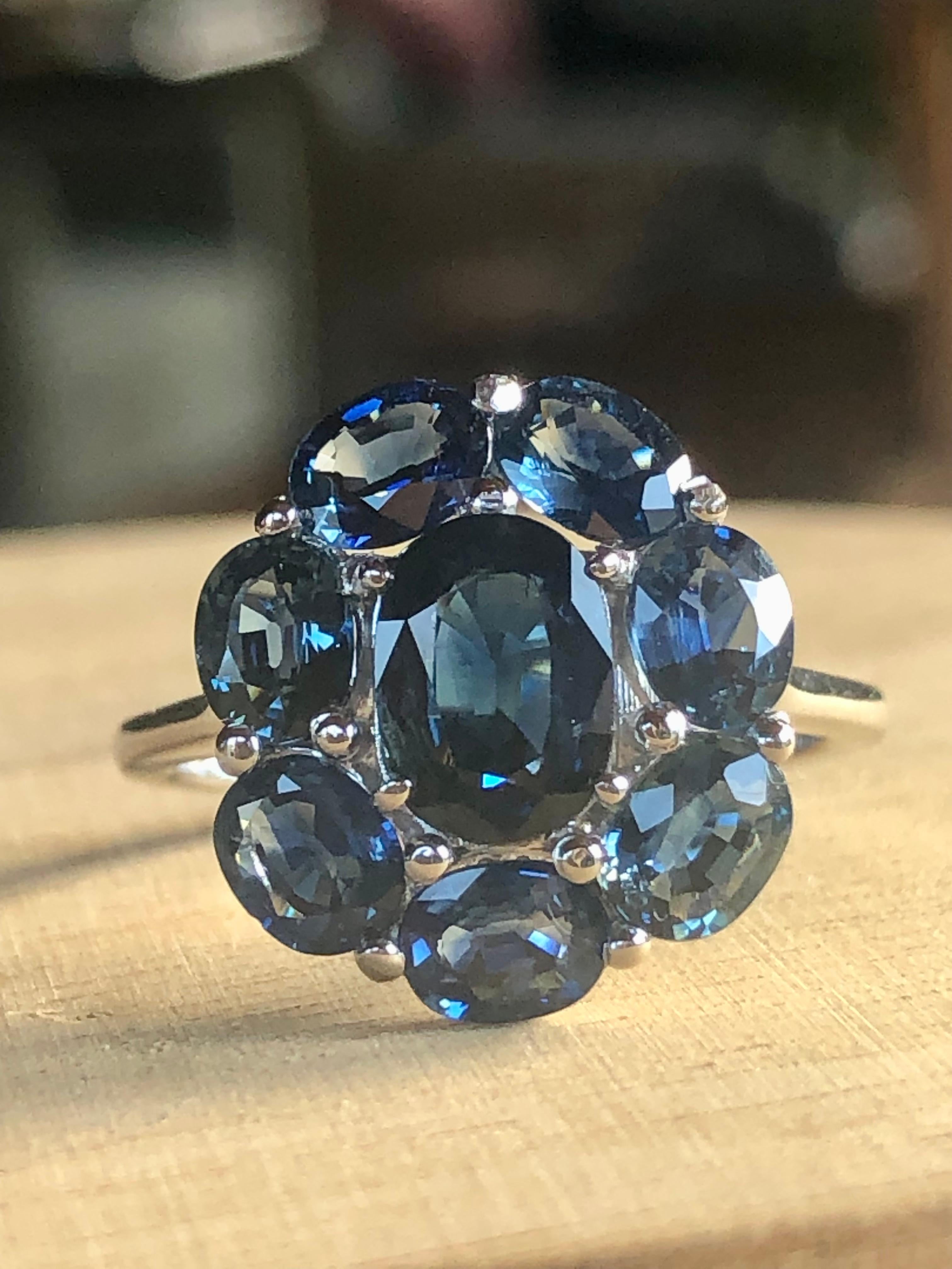 Sapphire Cocktail Full Circle Engagement Ring 18K White Gold For Sale 5