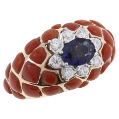 Saphir Koralle Diamant Gold Ring