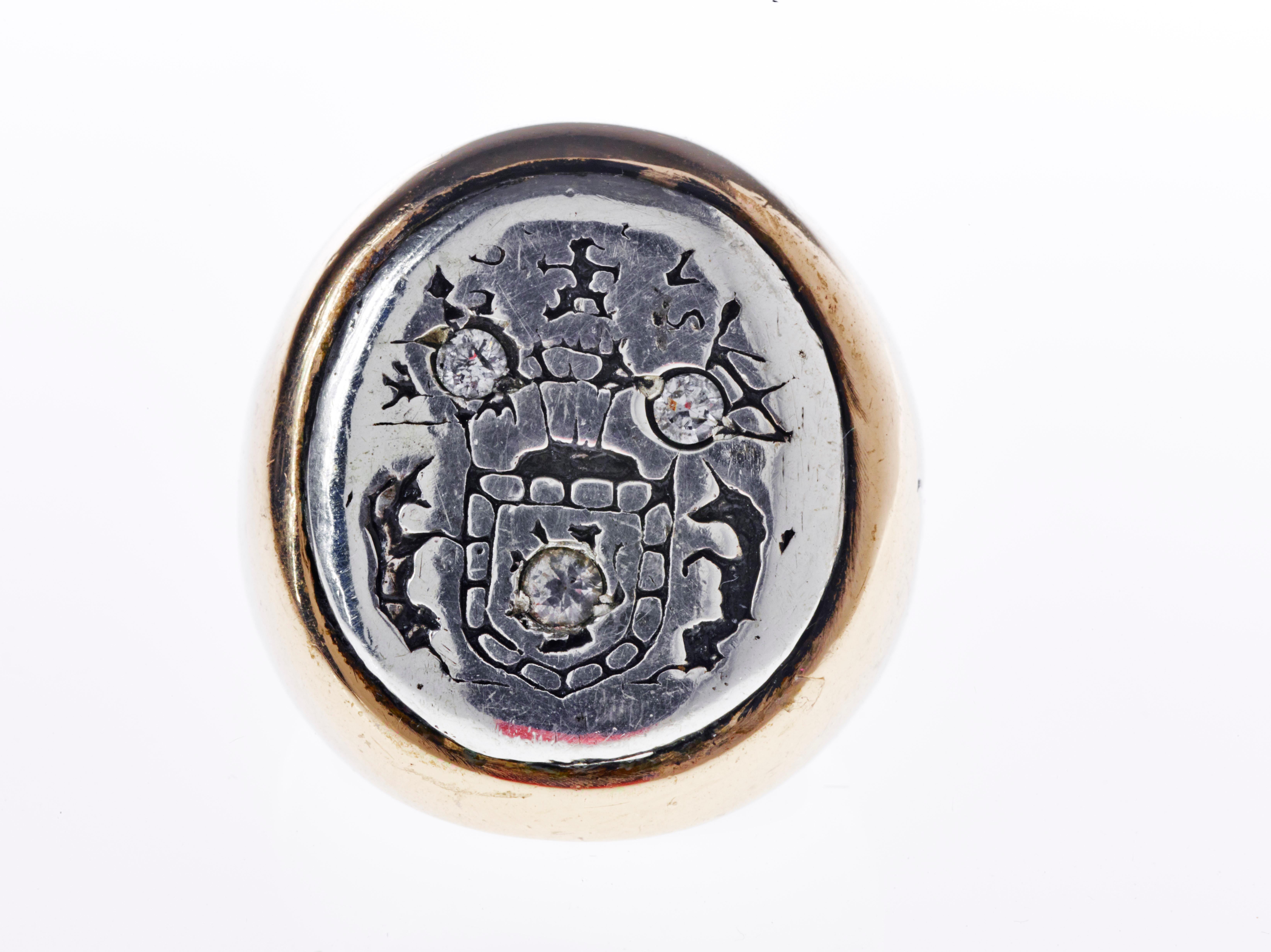 Siegelring mit Saphirkreuz aus Silber und Bronze, Unisex, J Dauphin (Brillantschliff) im Angebot
